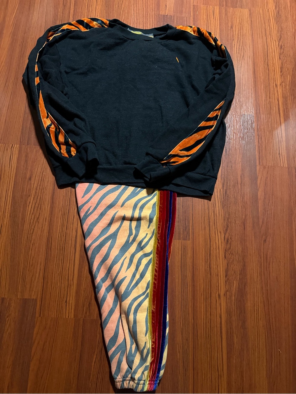 Aviator Nation Black Sweatshirt with Orange Velvet Stripe Track Pants